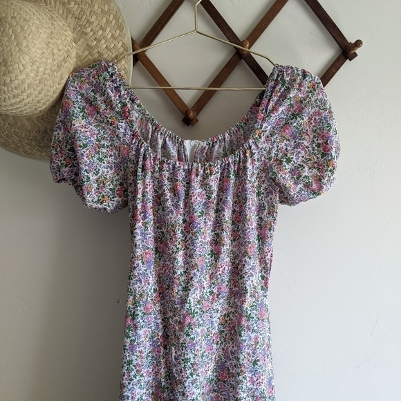 Vintage Floral Cottagecore Prairie Square Neck Puff Sleeve Maxi Dress - Picture 5 of 11